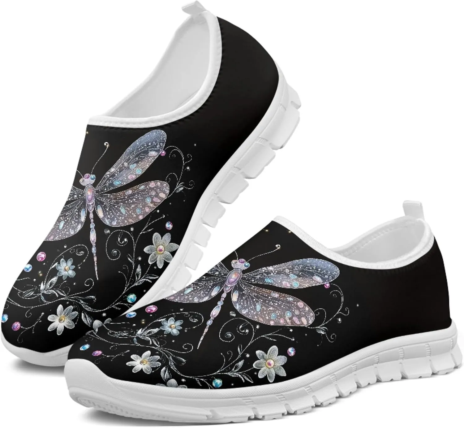 Hummingbird Floral Print Lightweight Walking Shoes for Women Mesh Casual Sneakers Size 5-10.5