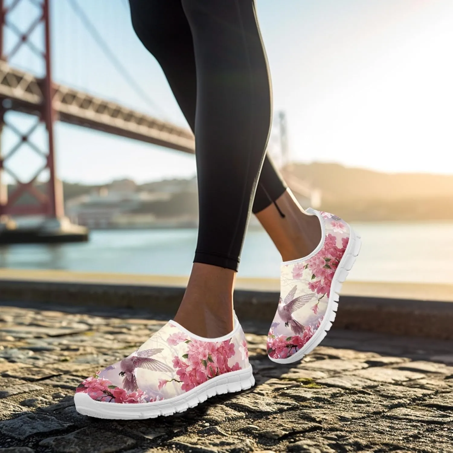 Hummingbird Floral Print Lightweight Walking Shoes for Women Mesh Casual Sneakers Size 5-10.5