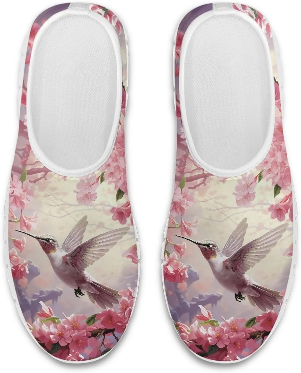 Hummingbird Floral Print Lightweight Walking Shoes for Women Mesh Casual Sneakers Size 5-10.5