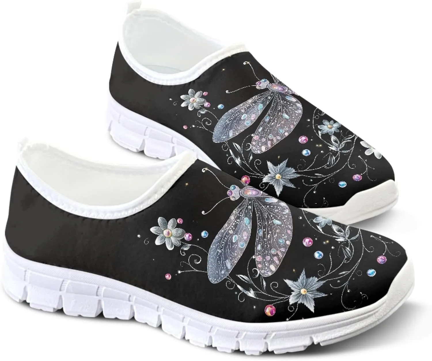 Hummingbird Floral Print Lightweight Walking Shoes for Women Mesh Casual Sneakers Size 5-10.5