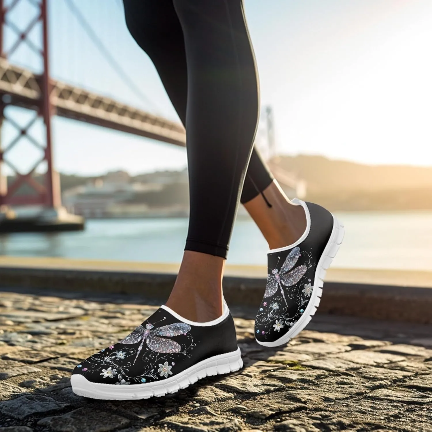 Hummingbird Floral Print Lightweight Walking Shoes for Women Mesh Casual Sneakers Size 5-10.5