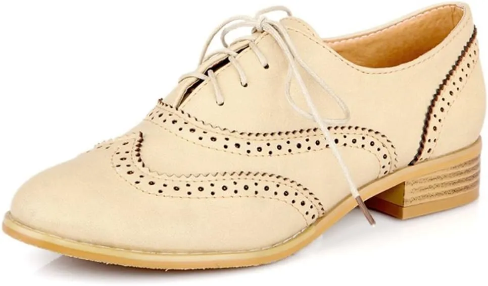 Inornever Womens Brogue Oxfords Fashion Low Flat Heel Lace Up Carving Wingtip Vintage Dress Shoes