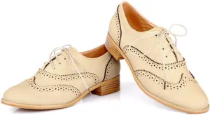 Inornever Womens Brogue Oxfords Fashion Low Flat Heel Lace Up Carving Wingtip Vintage Dress Shoes