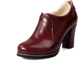 Inornever Women's Oxfords Pumps Shoes Slip on Wingtip Fashion Vintage Pu Chunky High Heel Ankle Brogue Bootie
