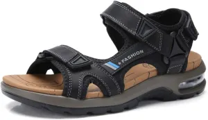 JEBU Men's Leather Open Toe Outdoor Casual Hiking Waterproof Beach Air Cushion Sandals