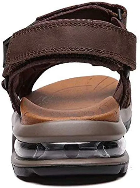 JEBU Men's Leather Open Toe Outdoor Casual Hiking Waterproof Beach Air Cushion Sandals