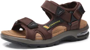 JEBU Men's Leather Open Toe Outdoor Casual Hiking Waterproof Beach Air Cushion Sandals
