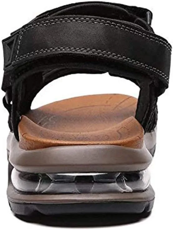 JEBU Men's Leather Open Toe Outdoor Casual Hiking Waterproof Beach Air Cushion Sandals