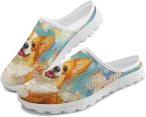 Jeiento Dog Shoes for Women Mesh Breathable Walking Mules Shoes Garden Sneaker Flat Open Back Slip-on Loafers Ladies Slippers