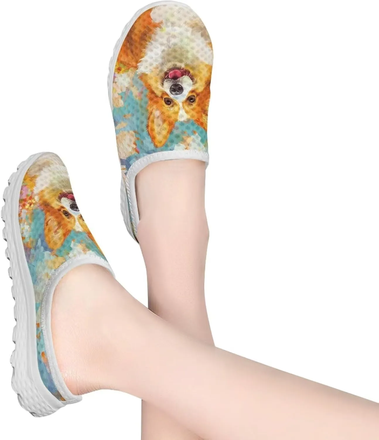 Jeiento Dog Shoes for Women Mesh Breathable Walking Mules Shoes Garden Sneaker Flat Open Back Slip-on Loafers Ladies Slippers