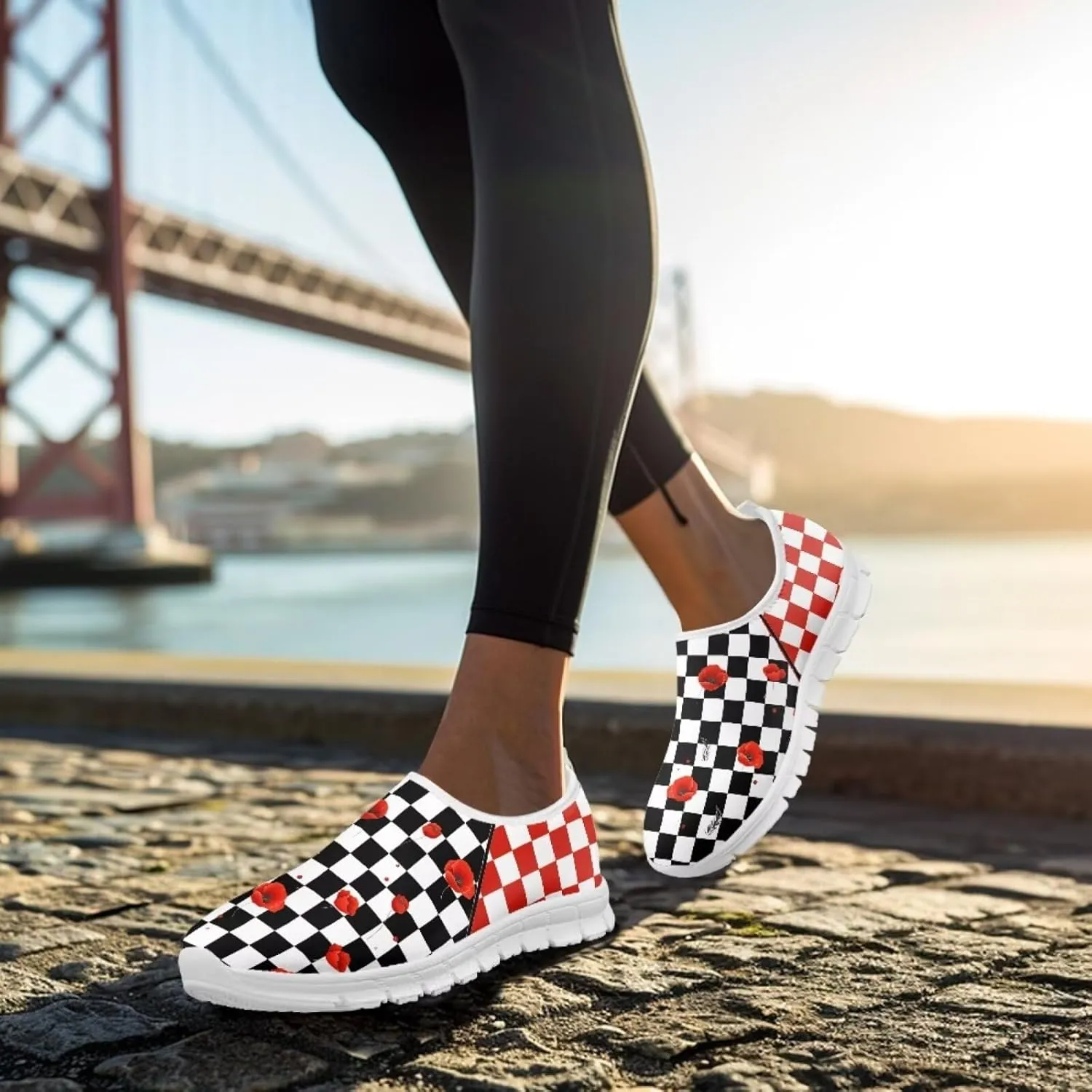 Jeiento Womens Casual Shoes Checkerboard Pattern Fashion Workout Casual Shoes Slip-On Loafers