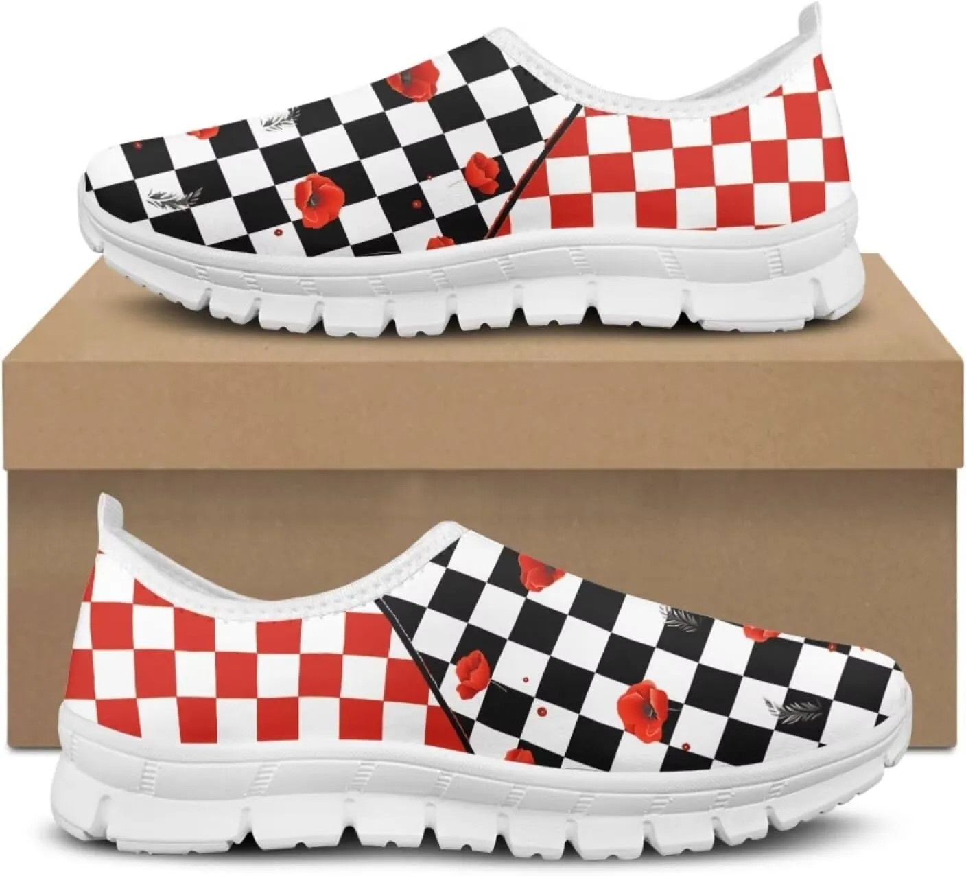 Jeiento Womens Casual Shoes Checkerboard Pattern Fashion Workout Casual Shoes Slip-On Loafers
