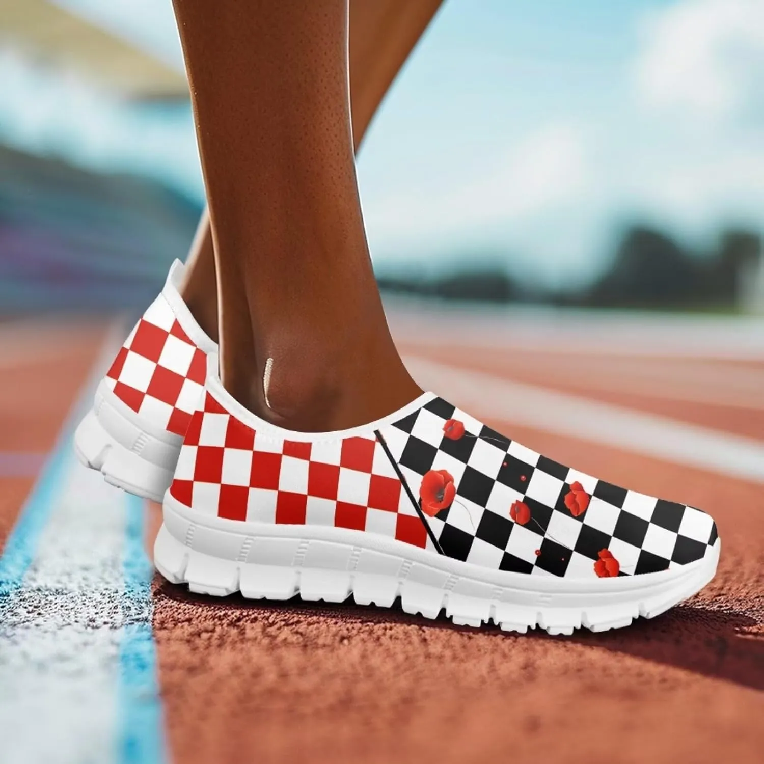 Jeiento Womens Casual Shoes Checkerboard Pattern Fashion Workout Casual Shoes Slip-On Loafers
