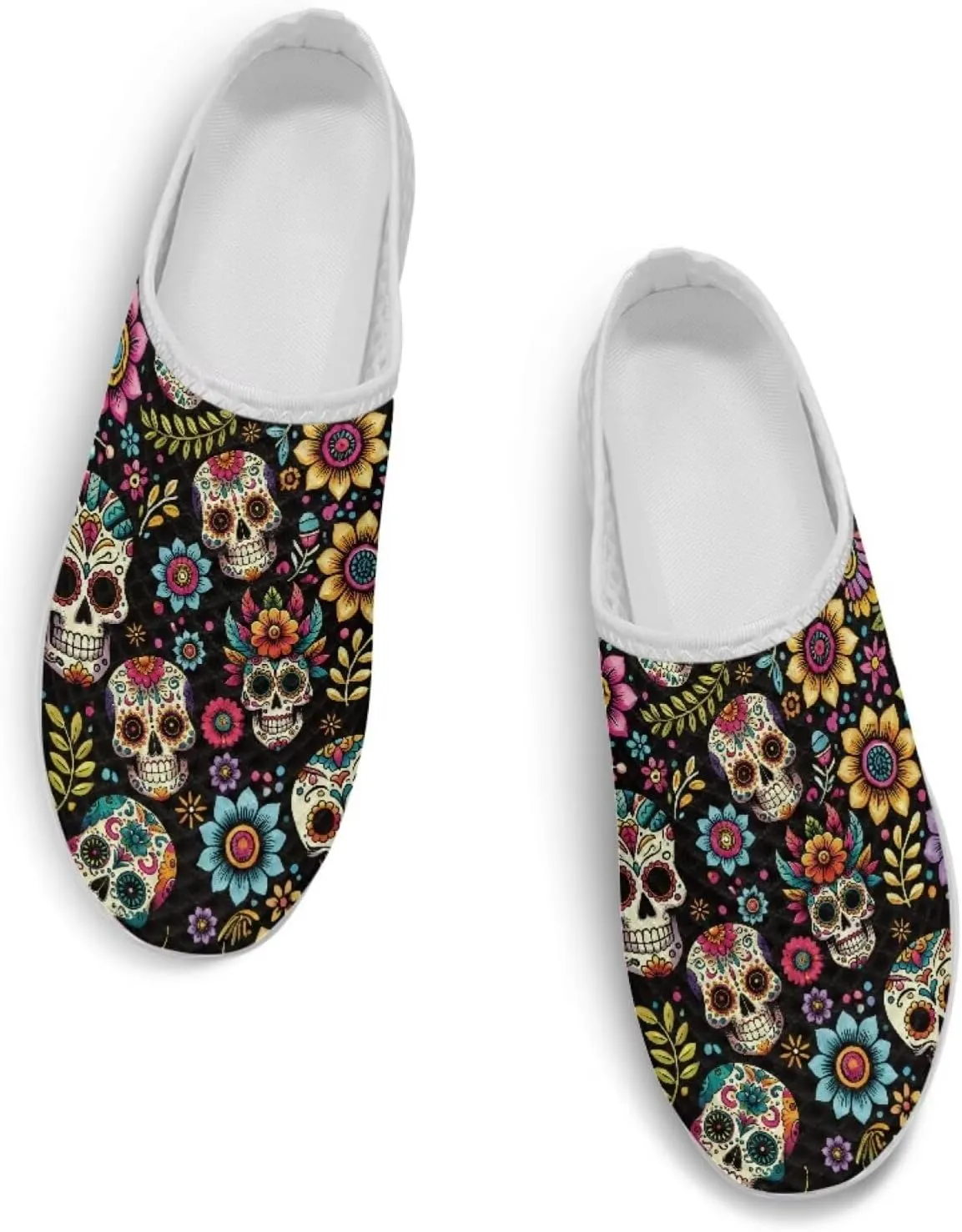 Jeiento Womens Slip On Mules Shoes Backless Walking Sneakers Skull Shoes Casual Slippers