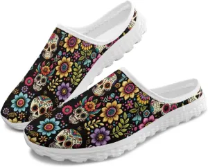 Jeiento Womens Slip On Mules Shoes Backless Walking Sneakers Skull Shoes Casual Slippers