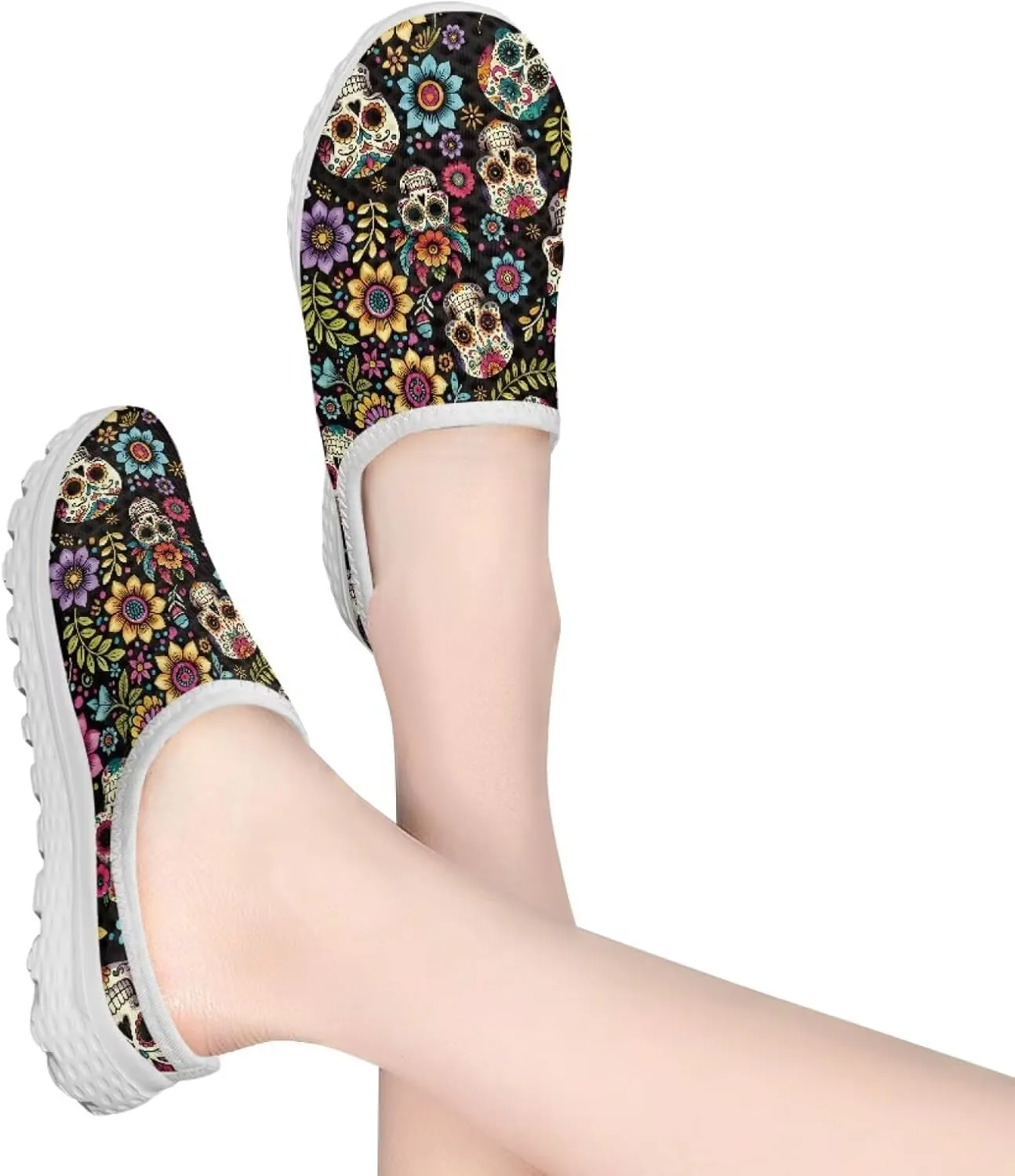 Jeiento Womens Slip On Mules Shoes Backless Walking Sneakers Skull Shoes Casual Slippers