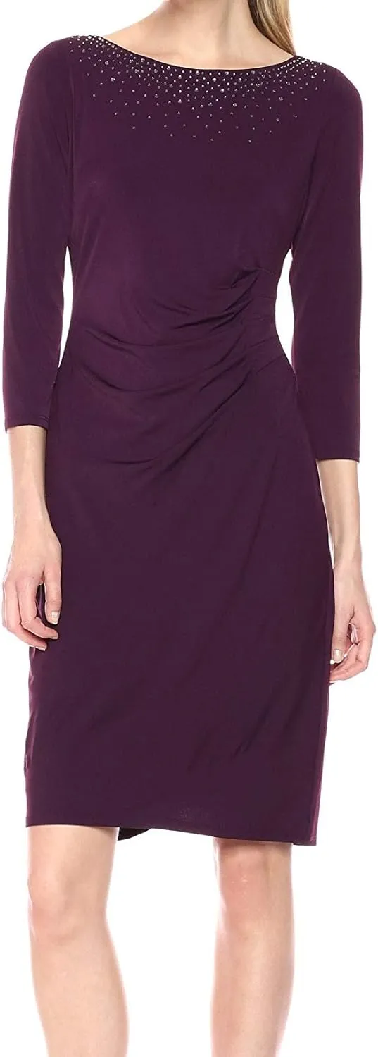 Jessica Howard Women's Tiered Lace Midi Dress with 3/4 Sleeves and Boat Neck