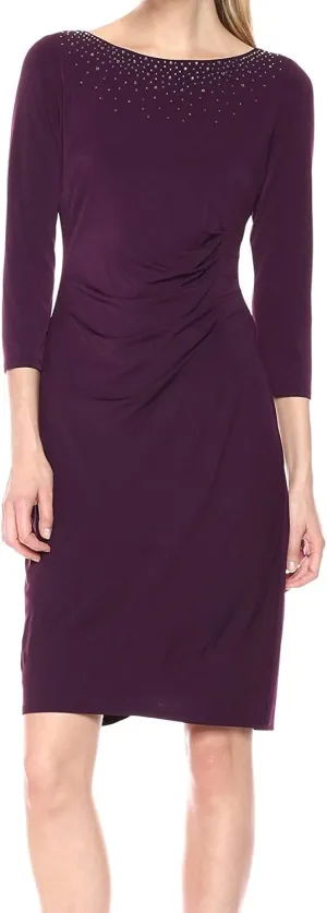 Jessica Howard Women's Tiered Lace Midi Dress with 3/4 Sleeves and Boat Neck