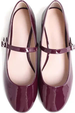 JiangWei Shu Round Toe Flats Dress Mary Jane Shoes Ankle Strap Ballet Flats Comfortable Casual Flats