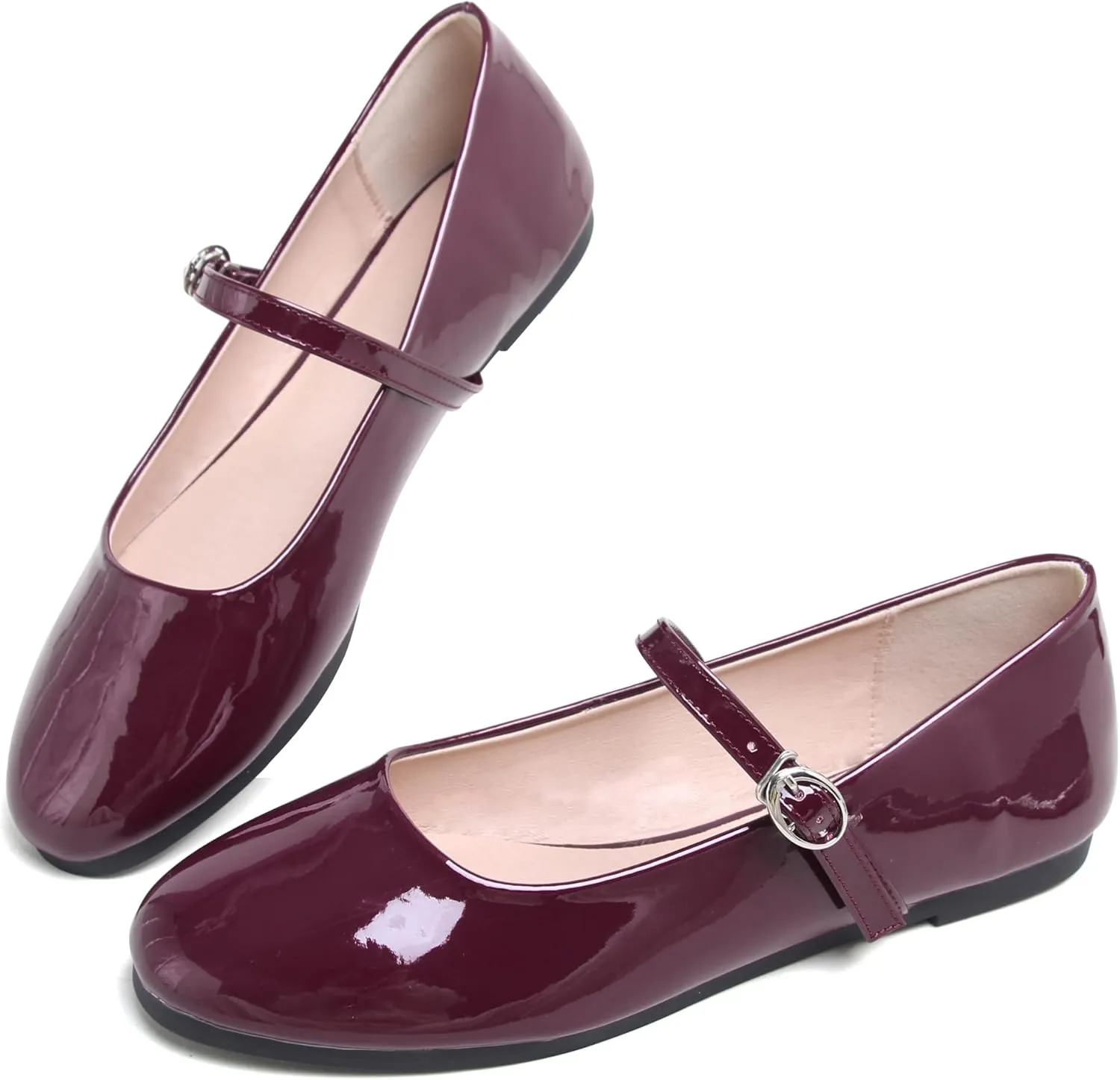 JiangWei Shu Round Toe Flats Dress Mary Jane Shoes Ankle Strap Ballet Flats Comfortable Casual Flats