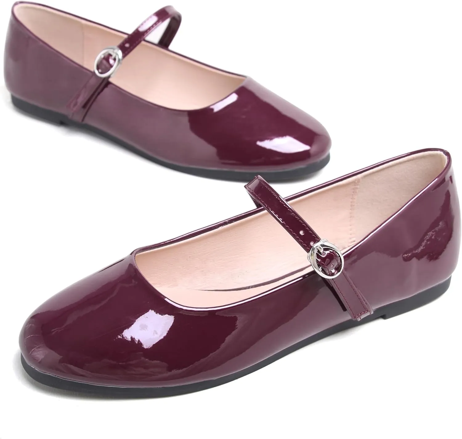 JiangWei Shu Round Toe Flats Dress Mary Jane Shoes Ankle Strap Ballet Flats Comfortable Casual Flats