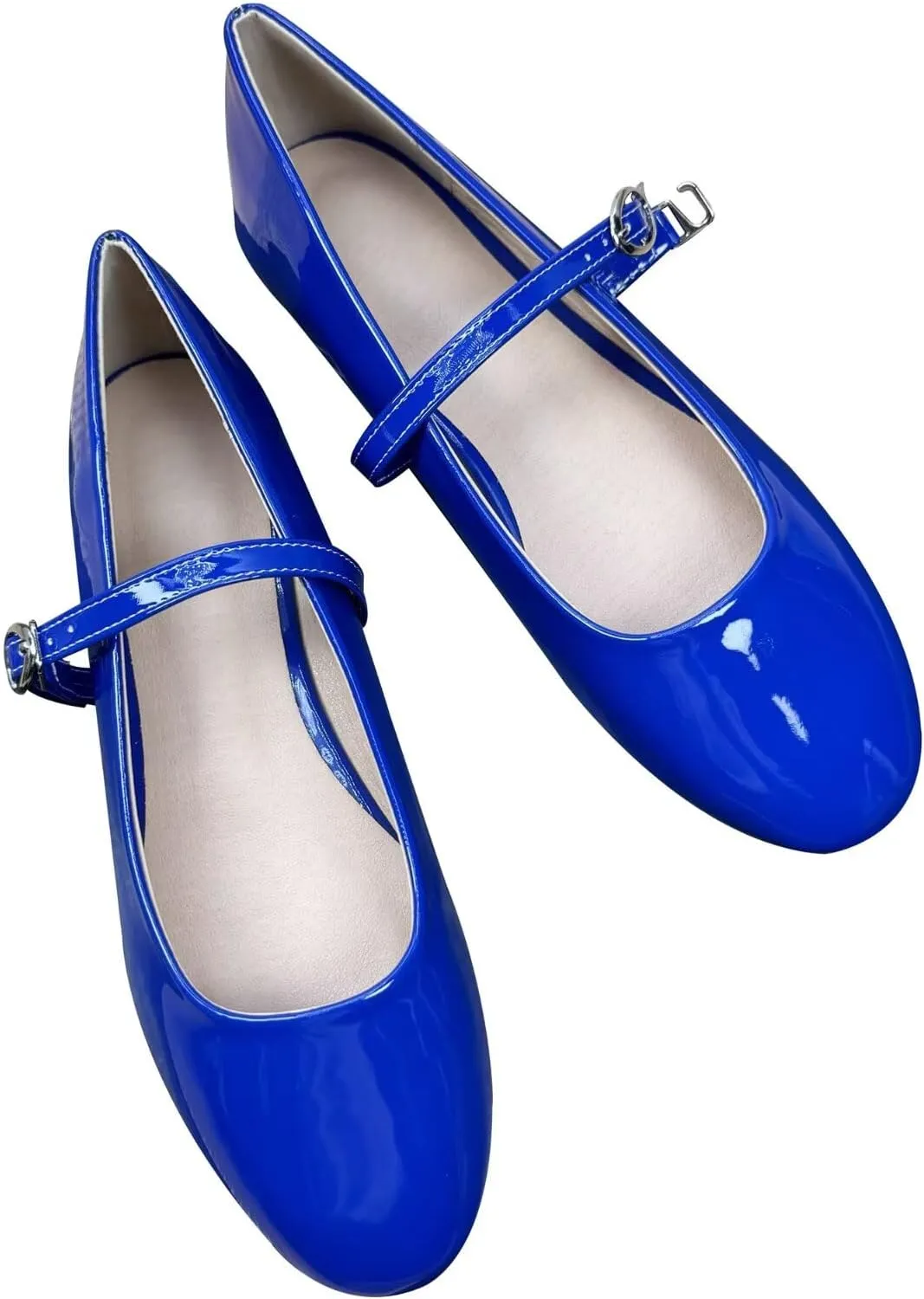 JiangWei Shu Round Toe Flats Dress Mary Jane Shoes Ankle Strap Ballet Flats Comfortable Casual Flats