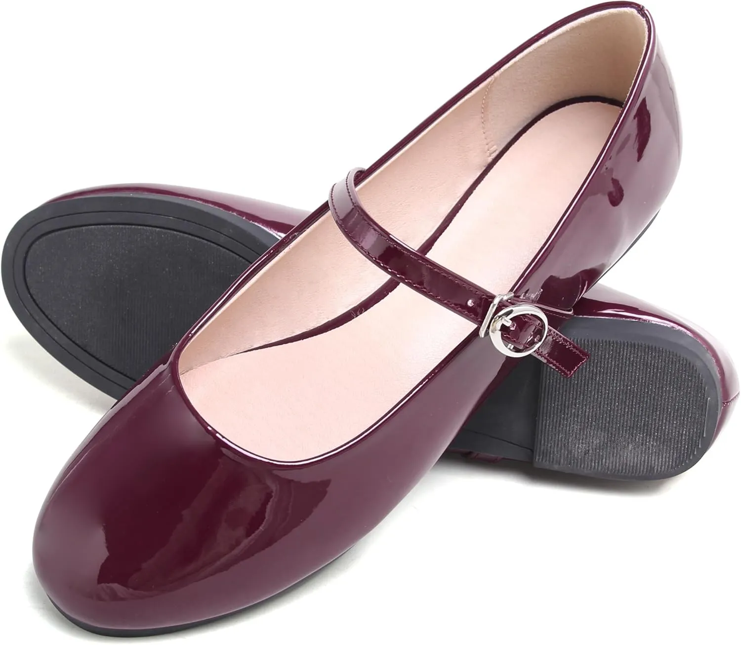 JiangWei Shu Round Toe Flats Dress Mary Jane Shoes Ankle Strap Ballet Flats Comfortable Casual Flats