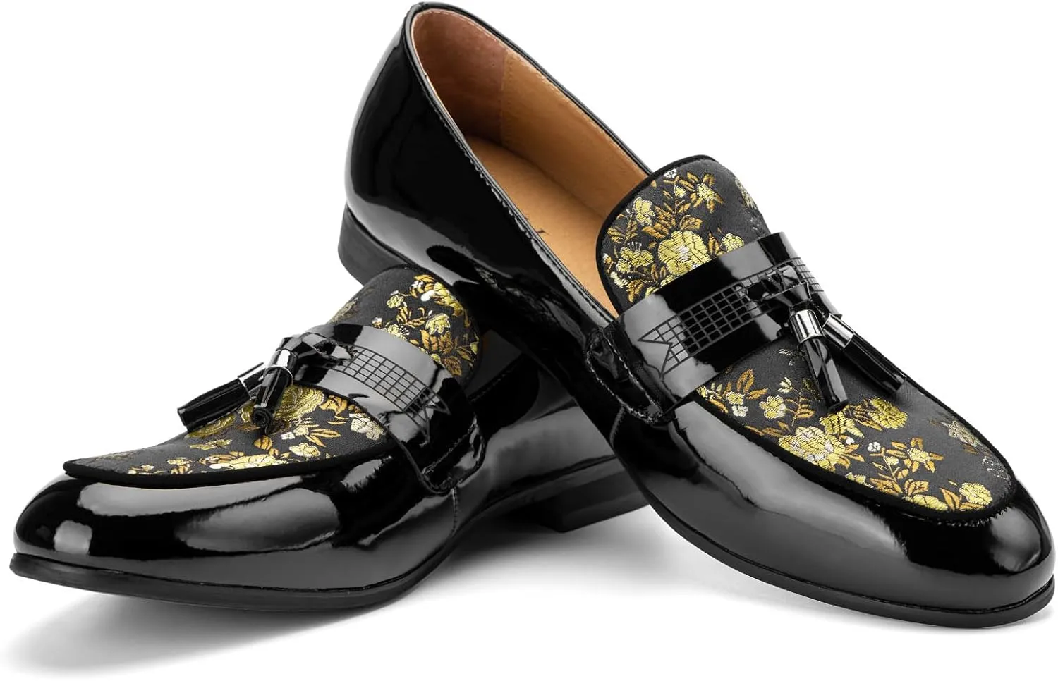 JITAI Mens Leather Shoes Pattern Printing Men's Dress Loafer Shoes Slip-on Casual Loafer Smoking Slipper