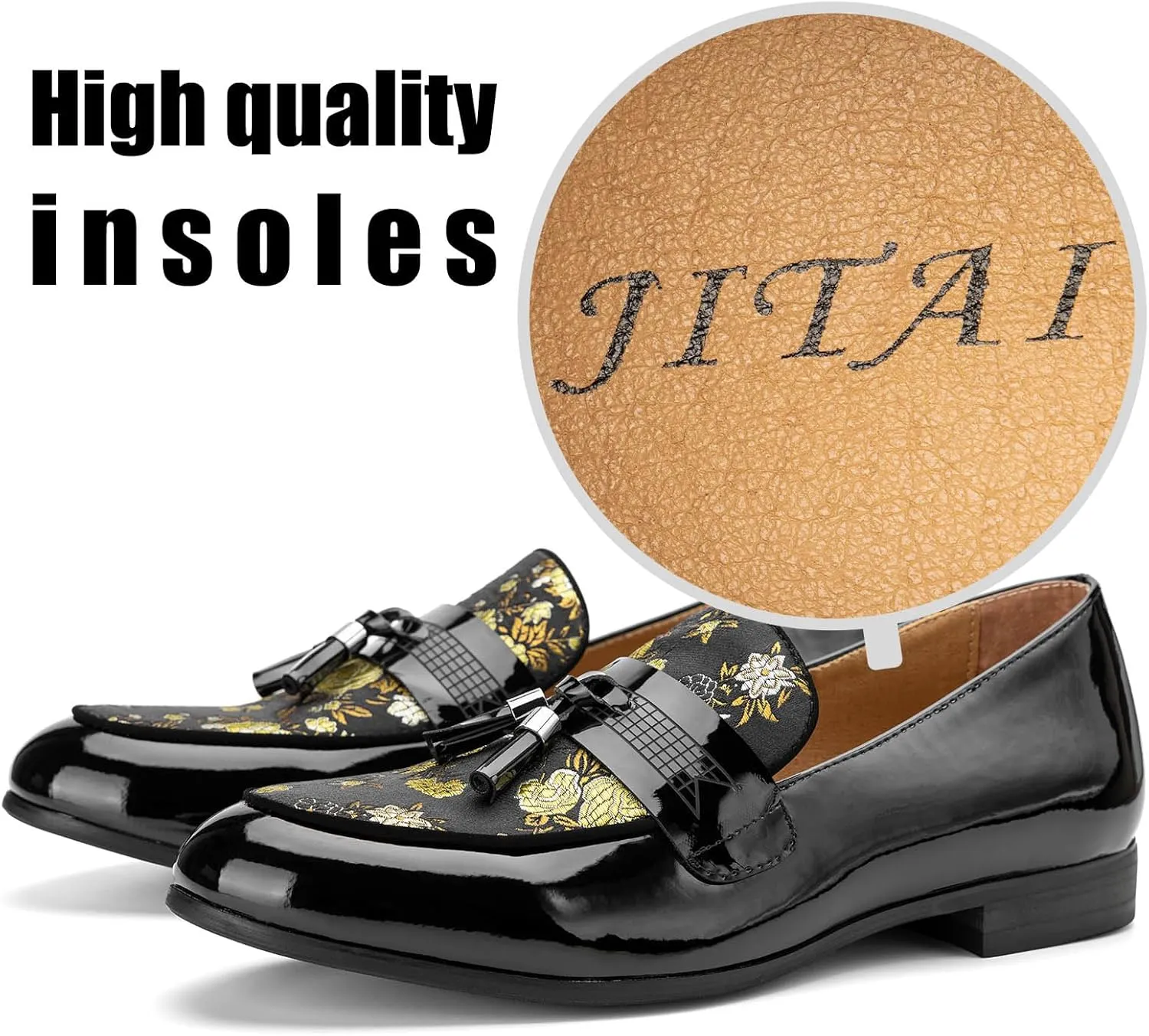 JITAI Mens Leather Shoes Pattern Printing Men's Dress Loafer Shoes Slip-on Casual Loafer Smoking Slipper