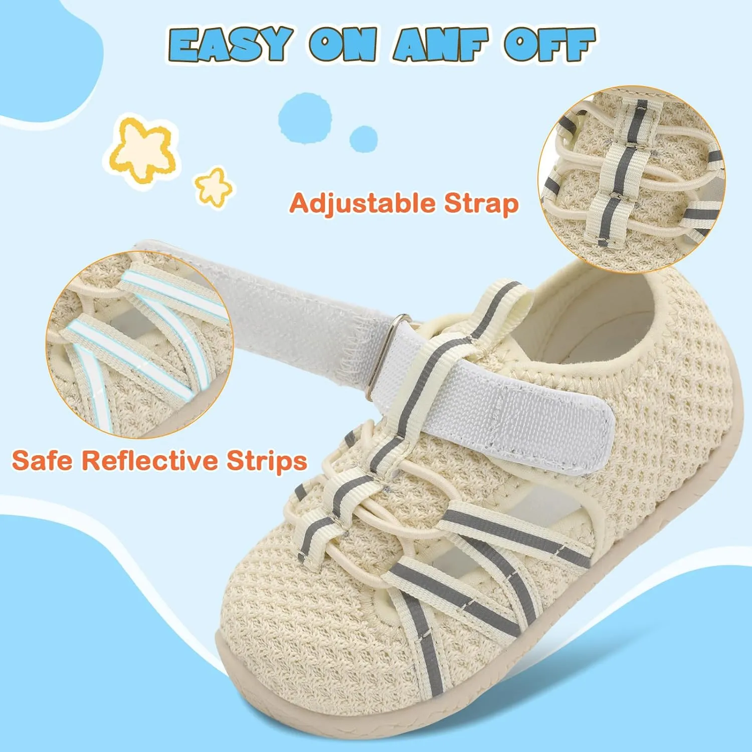 JOINFREE Toddler Sandals Boys Girls Breathable Closed Toe Water Beach Sandals Kids Wide Barefoot Summer Water Shoes Baby Walking Sneakers