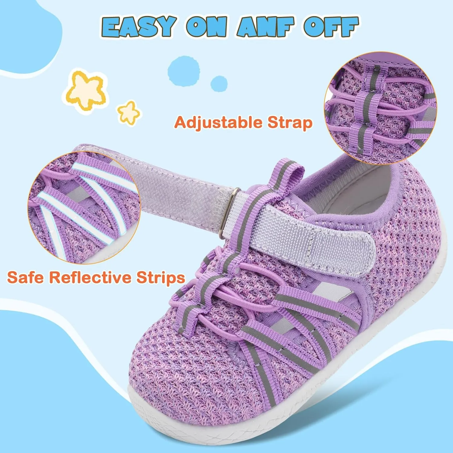 JOINFREE Toddler Sandals Boys Girls Breathable Closed Toe Water Beach Sandals Kids Wide Barefoot Summer Water Shoes Baby Walking Sneakers