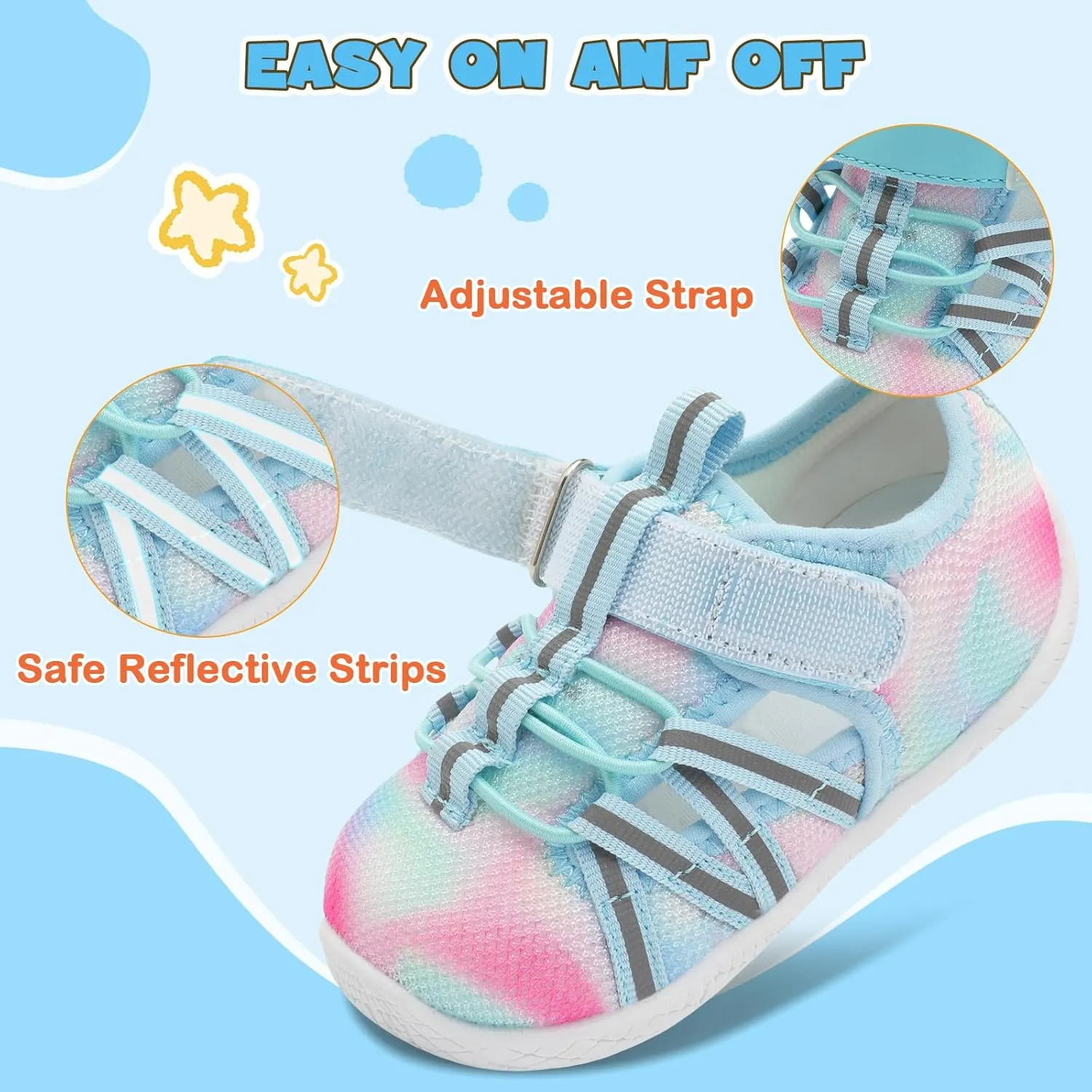 JOINFREE Toddler Sandals Boys Girls Breathable Closed Toe Water Beach Sandals Kids Wide Barefoot Summer Water Shoes Baby Walking Sneakers