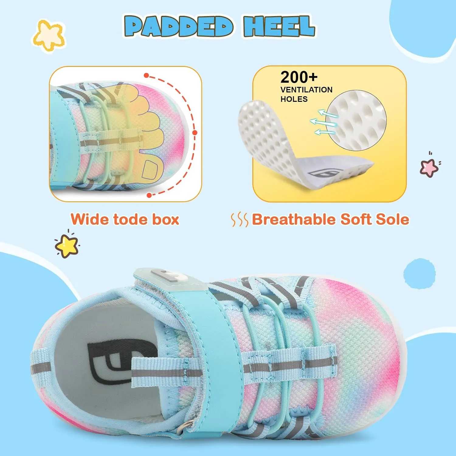 JOINFREE Toddler Sandals Boys Girls Breathable Closed Toe Water Beach Sandals Kids Wide Barefoot Summer Water Shoes Baby Walking Sneakers