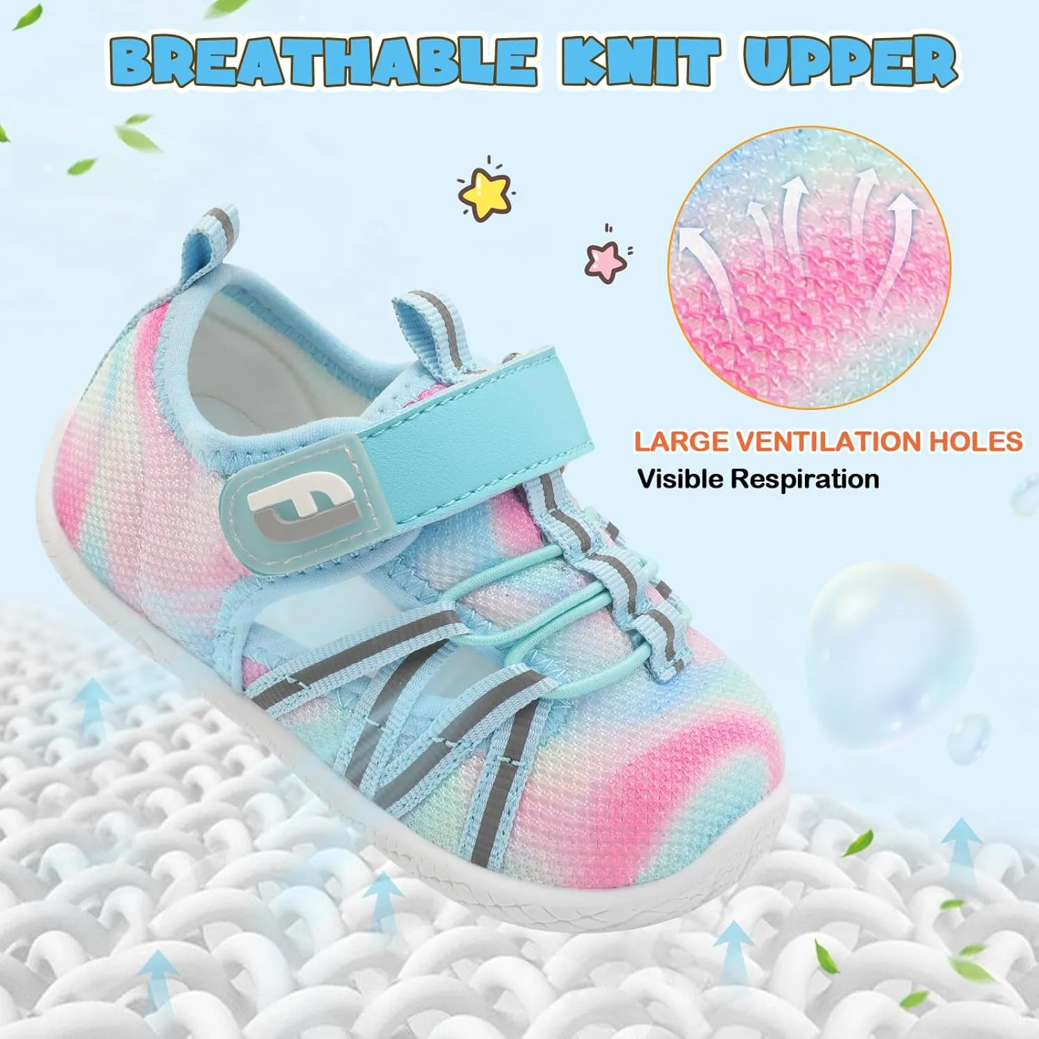 JOINFREE Toddler Sandals Boys Girls Breathable Closed Toe Water Beach Sandals Kids Wide Barefoot Summer Water Shoes Baby Walking Sneakers