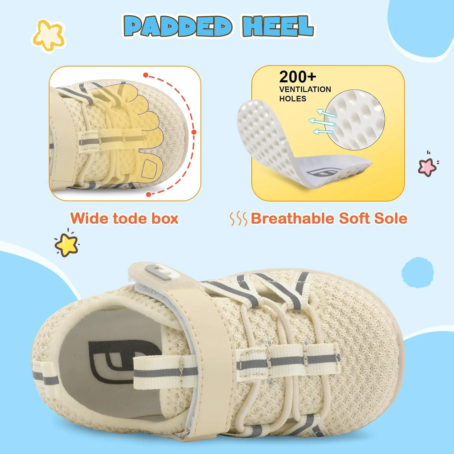 JOINFREE Toddler Sandals Boys Girls Breathable Closed Toe Water Beach Sandals Kids Wide Barefoot Summer Water Shoes Baby Walking Sneakers