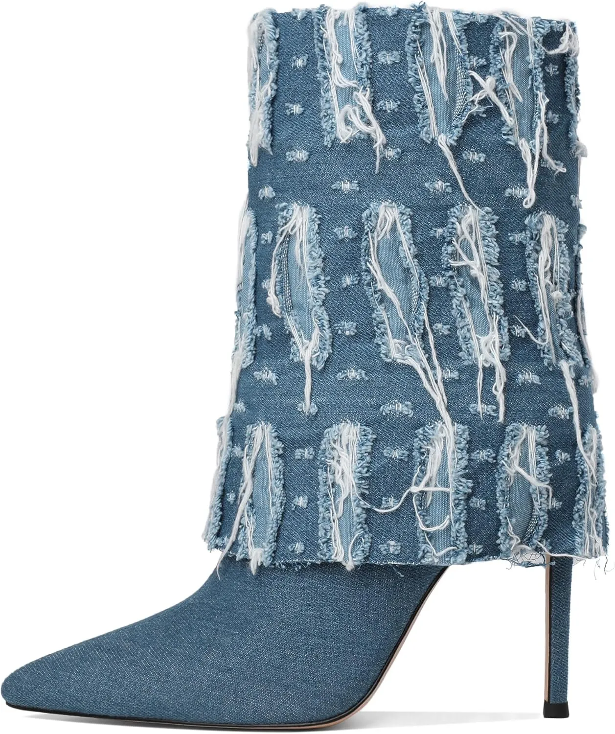 Joseywade Womens High Heel Boots Pointed Toe Stiletto Slim Thin Heel 4.5" Denim Booties Shoes For Winter Fall