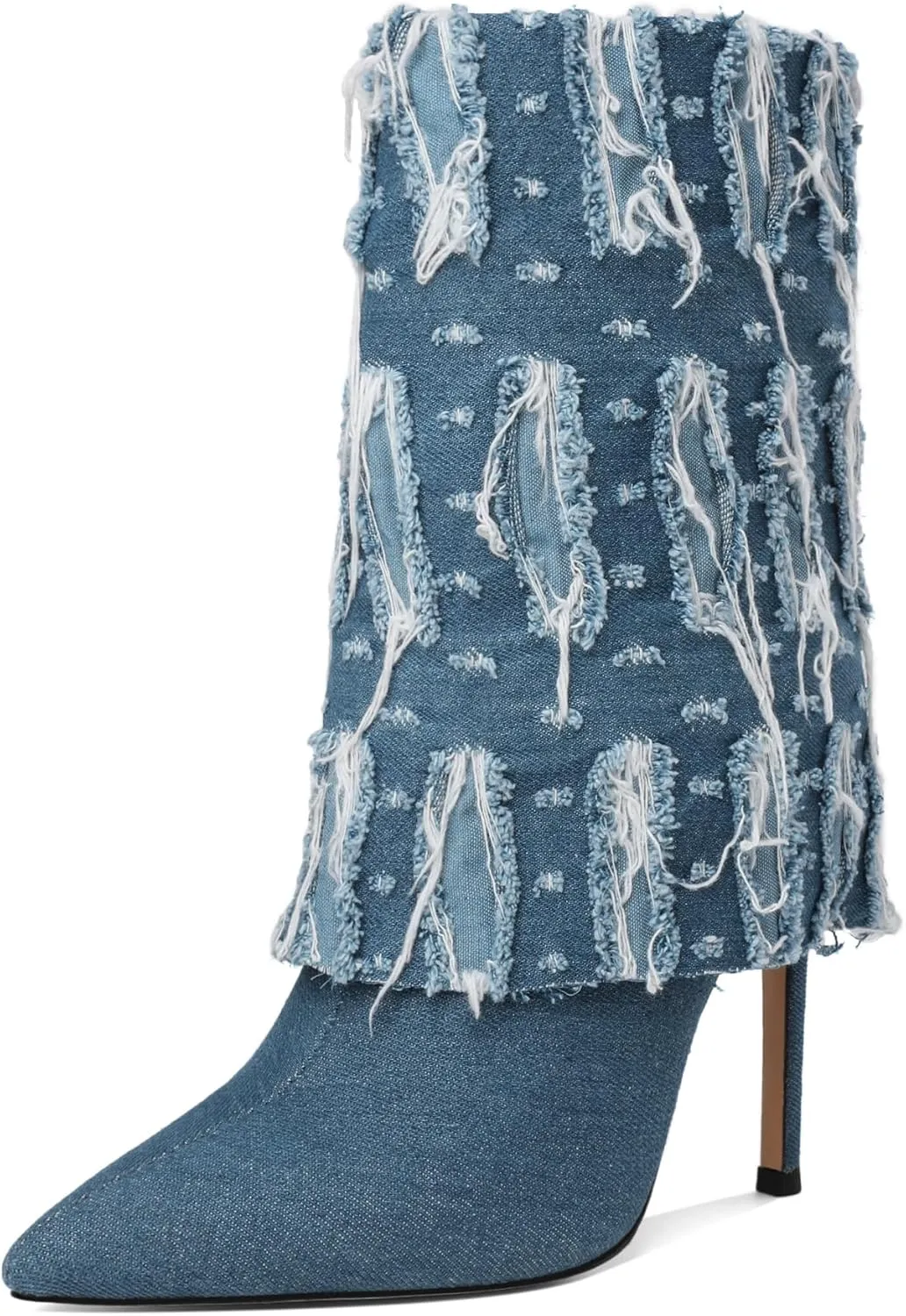 Joseywade Womens High Heel Boots Pointed Toe Stiletto Slim Thin Heel 4.5" Denim Booties Shoes For Winter Fall