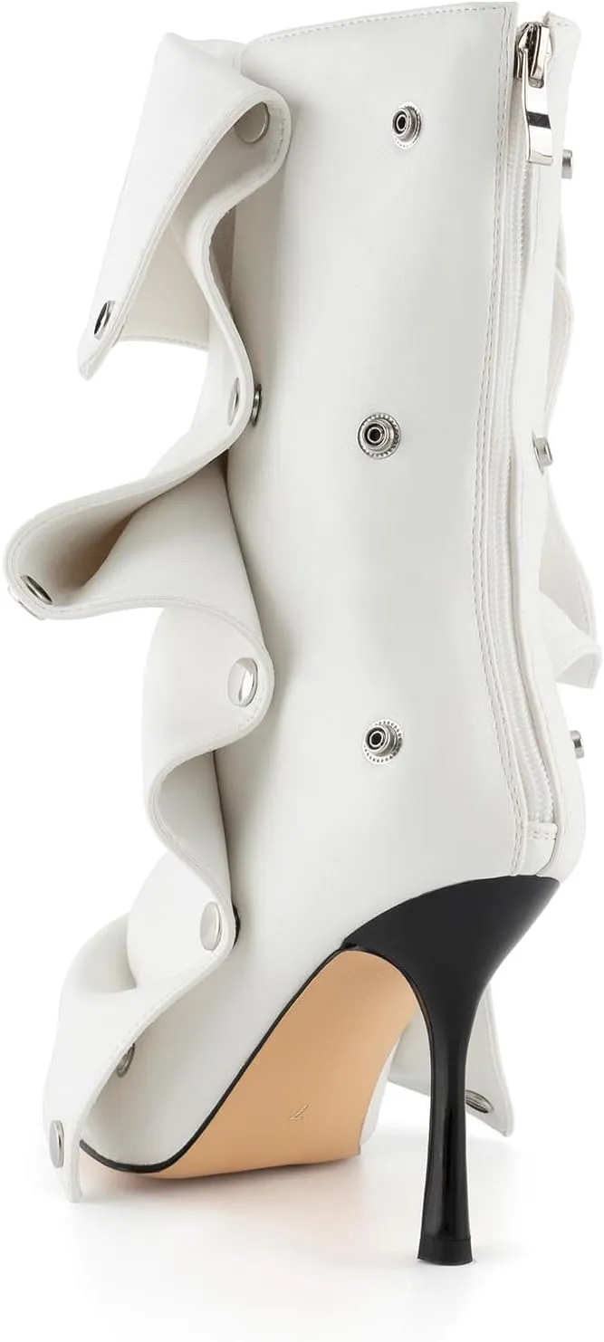 KaroNairy Womens Stiletto High Heel Ankle Boots Sexy Pointed Toe Short Bootie 3.66In Heels Boots Party Shark Boots