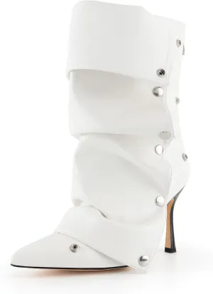 KaroNairy Womens Stiletto High Heel Ankle Boots Sexy Pointed Toe Short Bootie 3.66In Heels Boots Party Shark Boots