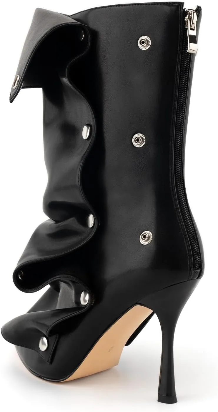 KaroNairy Womens Stiletto High Heel Ankle Boots Sexy Pointed Toe Short Bootie 3.66In Heels Boots Party Shark Boots