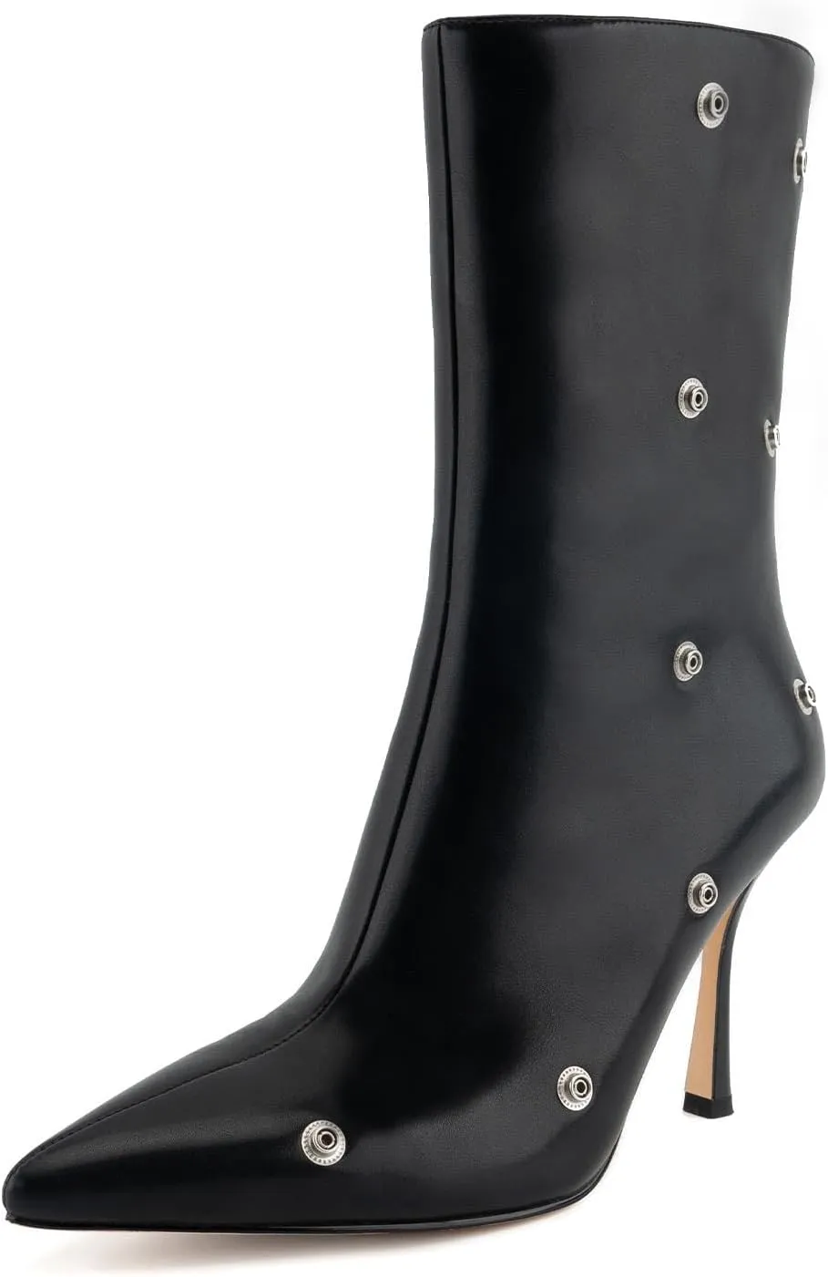 KaroNairy Womens Stiletto High Heel Ankle Boots Sexy Pointed Toe Short Bootie 3.66In Heels Boots Party Shark Boots