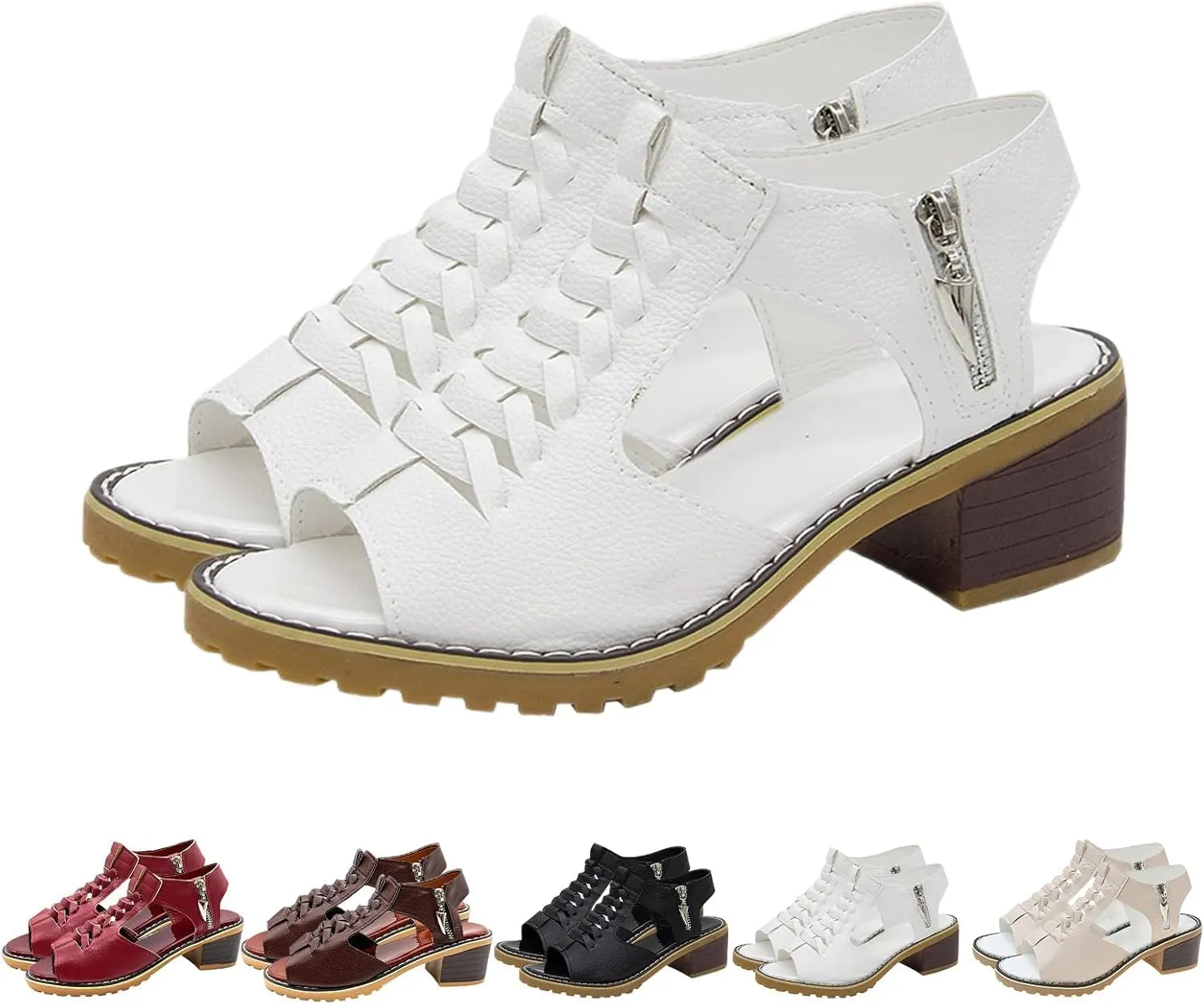 Keilani Women's Comfy Orthotic Sandals, Libiyi Sandals Women, Peep Toe Cutout Zipper Chunky Heeled