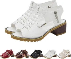 Keilani Women's Comfy Orthotic Sandals, Libiyi Sandals Women, Peep Toe Cutout Zipper Chunky Heeled