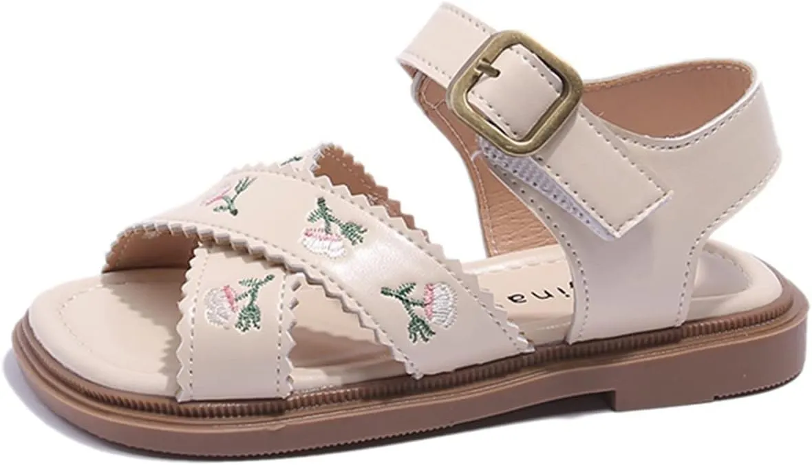 Kids Platform Sandals Open Toe Embroidered Buckle Casual Shoes Ankle Strap Close Back Summer Flat Sandal For Boy