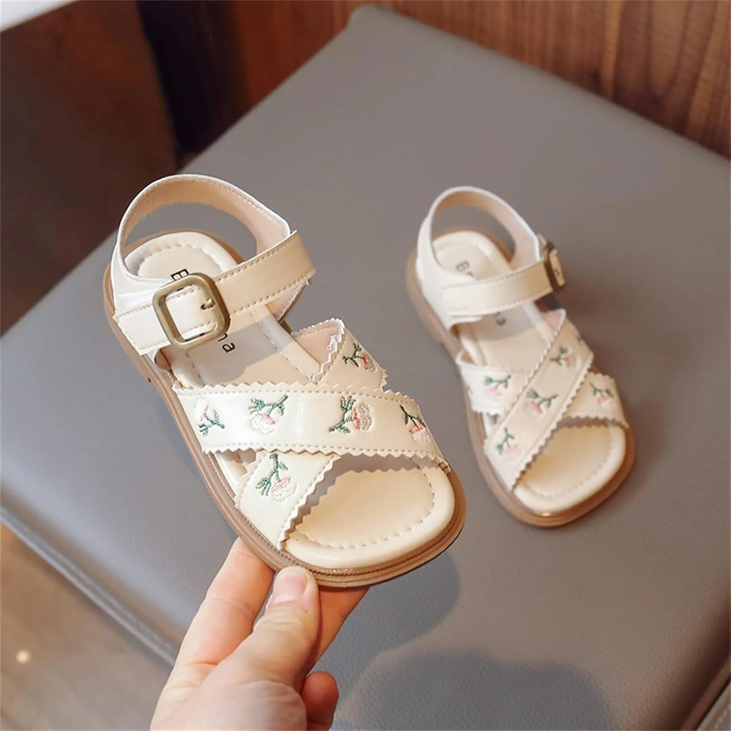 Kids Platform Sandals Open Toe Embroidered Buckle Casual Shoes Ankle Strap Close Back Summer Flat Sandal For Boy