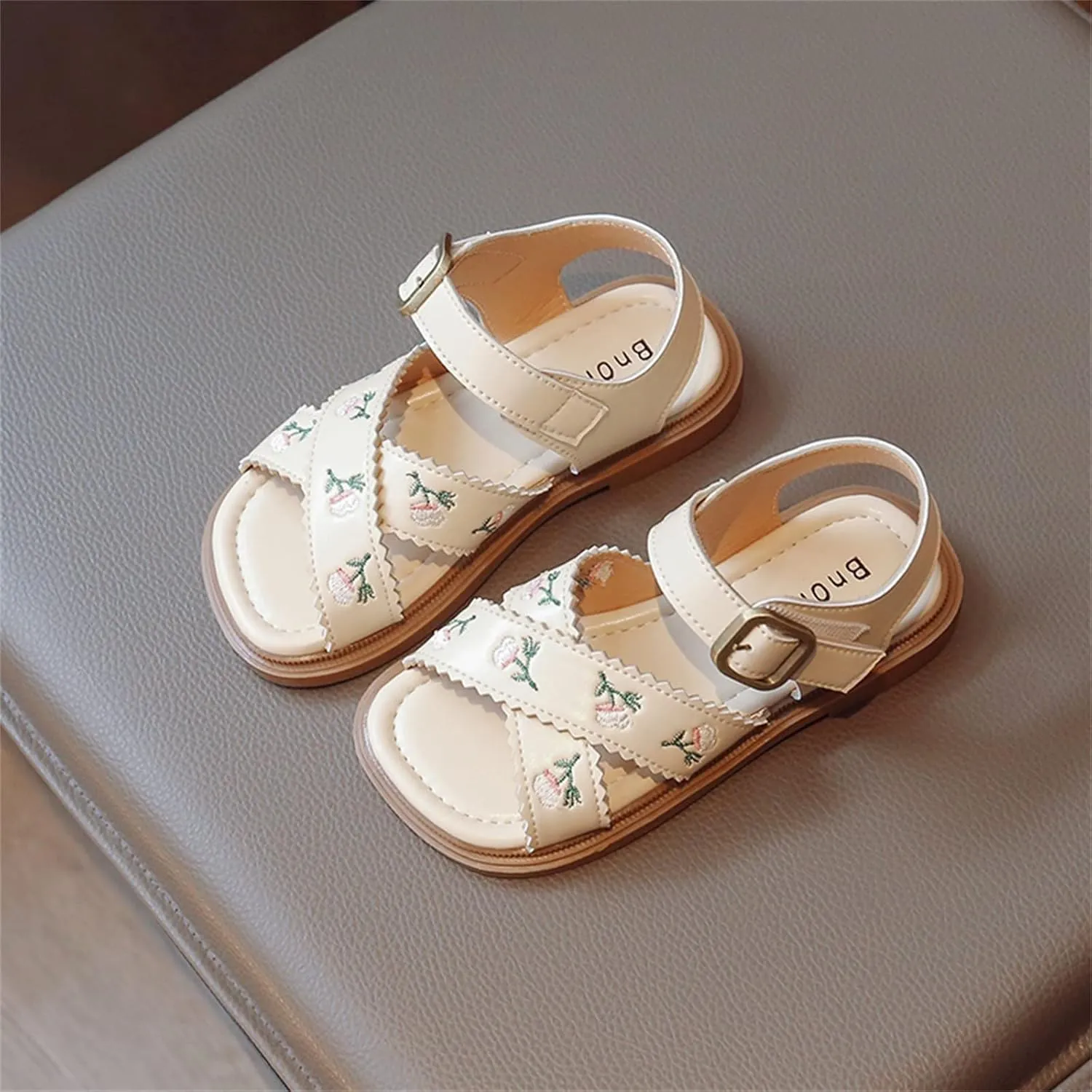 Kids Platform Sandals Open Toe Embroidered Buckle Casual Shoes Ankle Strap Close Back Summer Flat Sandal For Boy