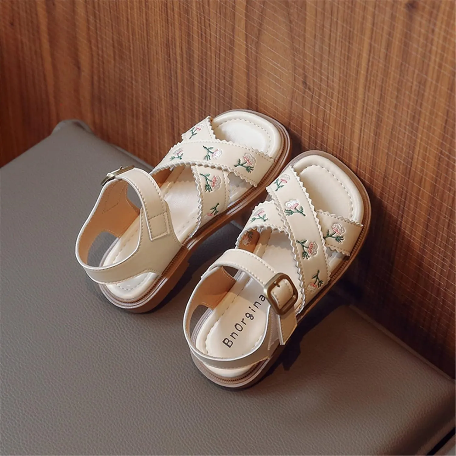 Kids Platform Sandals Open Toe Embroidered Buckle Casual Shoes Ankle Strap Close Back Summer Flat Sandal For Boy