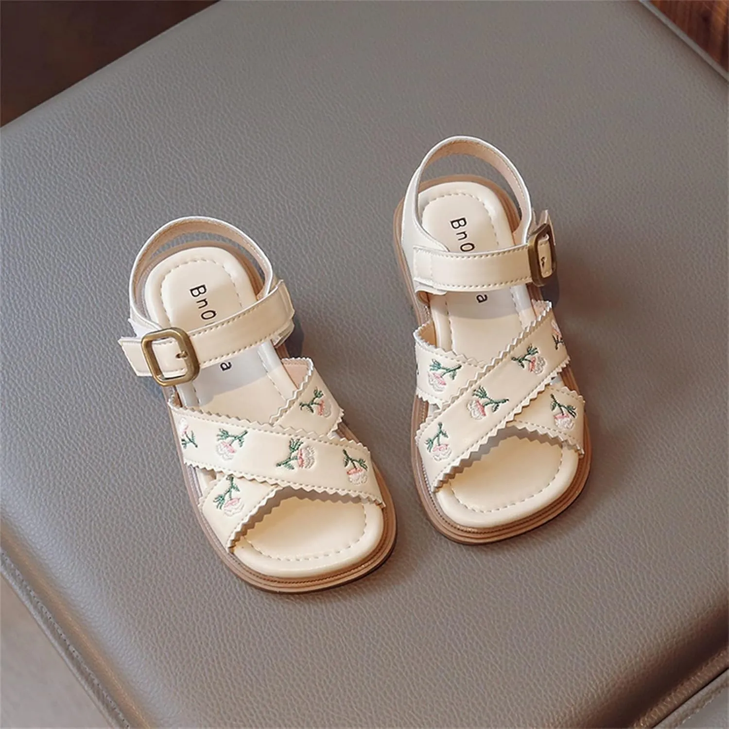 Kids Platform Sandals Open Toe Embroidered Buckle Casual Shoes Ankle Strap Close Back Summer Flat Sandal For Boy