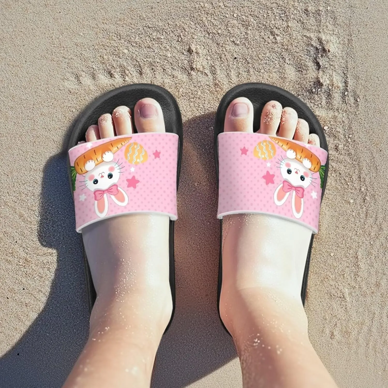 Kids Shower Slippers Slip-On Lightweight Pool Open Toe Toddler Summer Sandals for Beach with EVA Sole