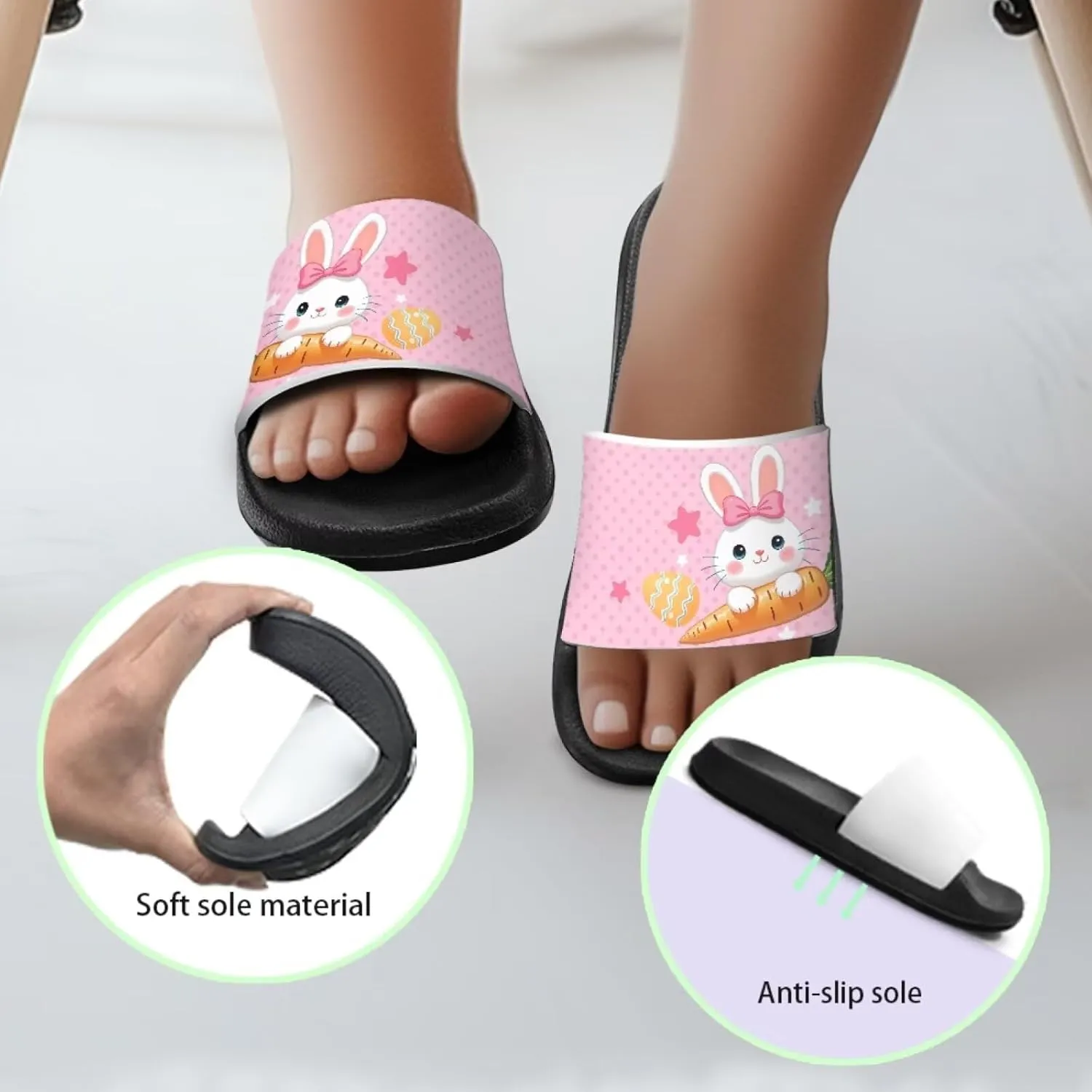 Kids Shower Slippers Slip-On Lightweight Pool Open Toe Toddler Summer Sandals for Beach with EVA Sole
